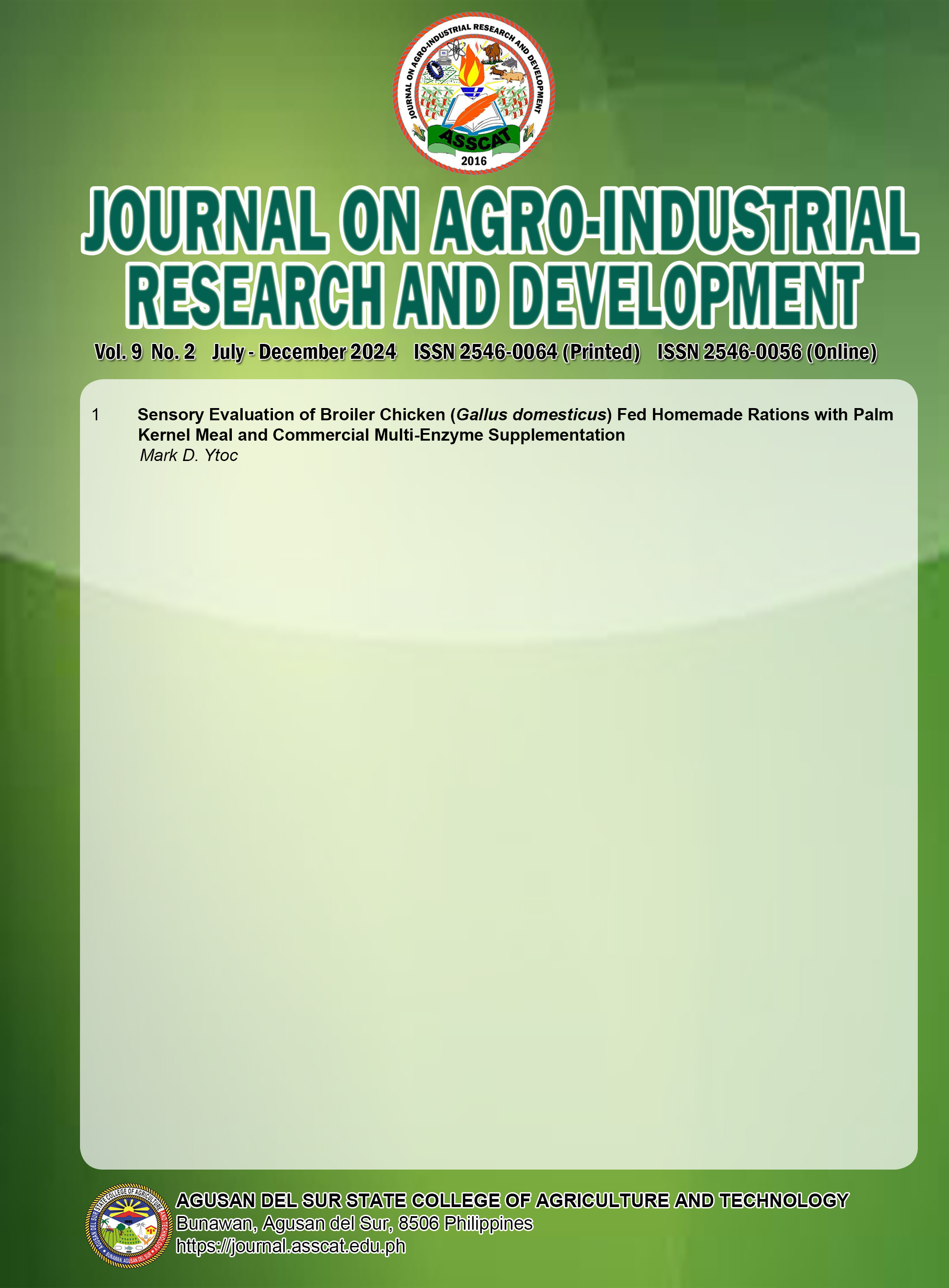 View Vol. 9 No. 2 (2024): Journal of Agro-Industrial Research and Development